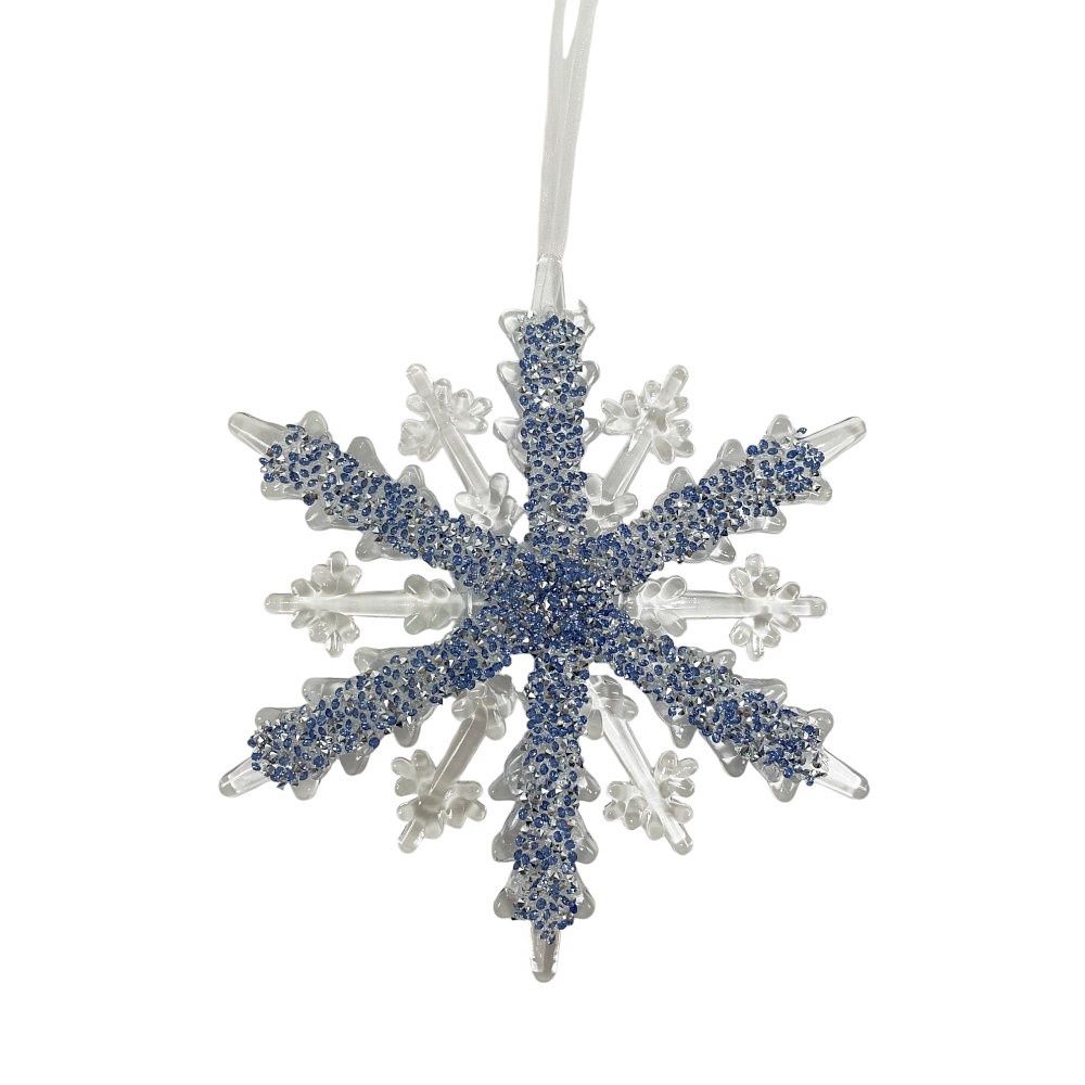 Ornament, 6.25" Clear Blue Acrylic Jewel Snowflake