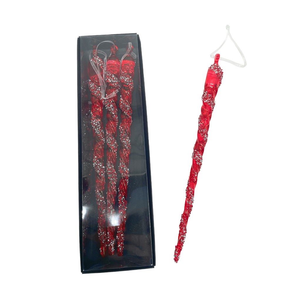 Ornament, 11.5" Red/Silver Acrylic Pearl Drop Box/3