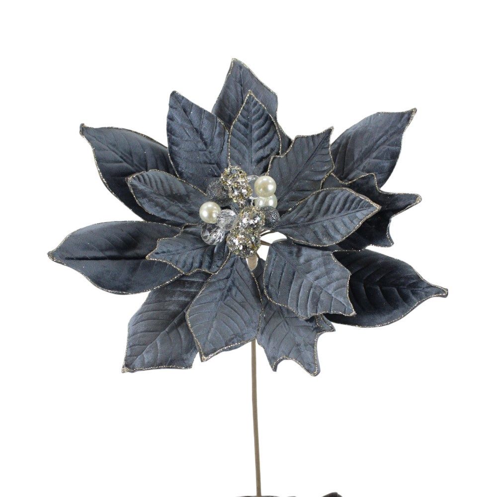 Poinsettia, 19&quot; Blue/Gray Velvet Jewel
