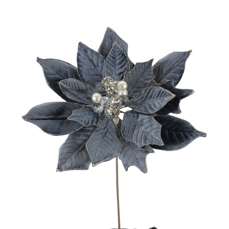 Poinsettia, 19&quot; Blue/Gray Velvet Jewel