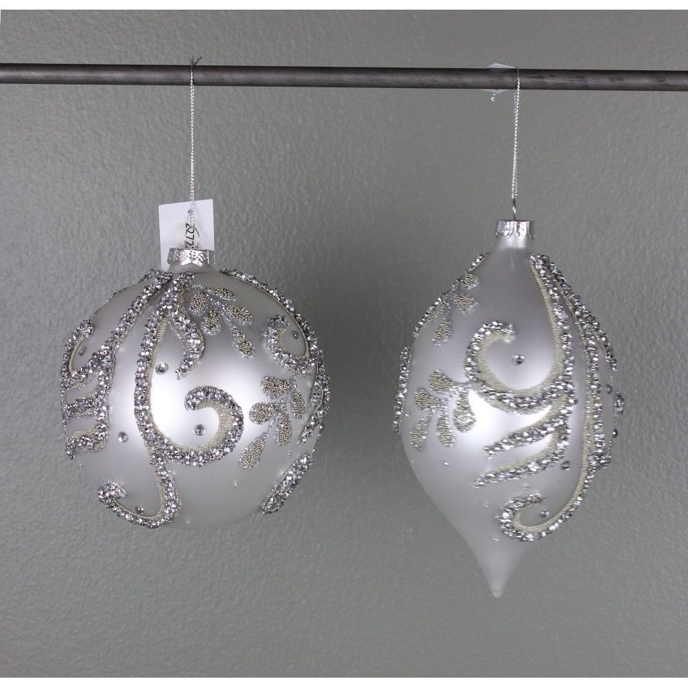Ornament, 5" Platinum Glass Jewel Ball 2 Asst