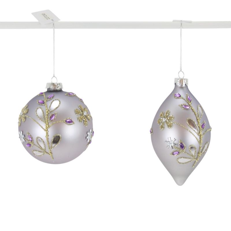 Ornament, 4&quot; Lavender Glass Jewel Ball Drop 2 Asst
