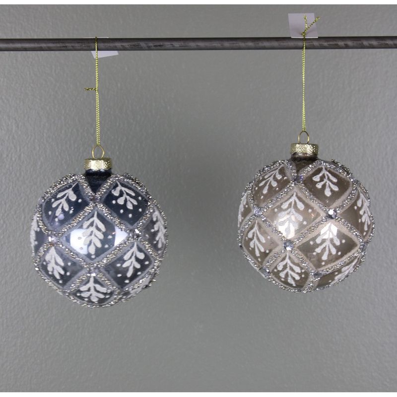 Ornament, 4&quot; Platinum/Champagne Glass Jewel Ball 2 Asst