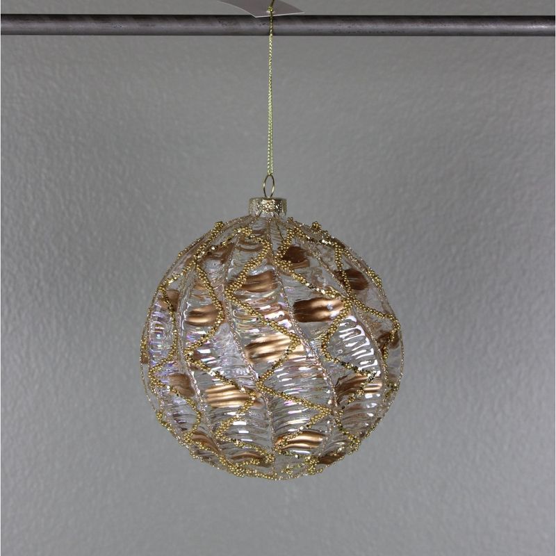 Ornament, 5&quot; Gold/Clear Glass Lattice Ball