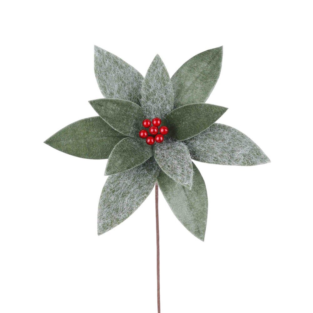 Poinsettia, 20x13&quot; Green Wool