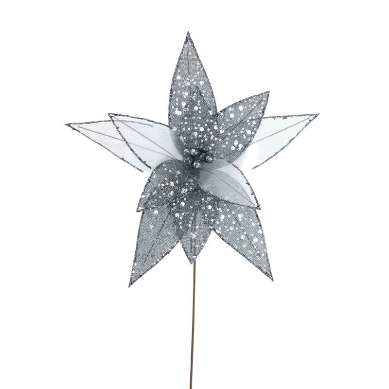 Poinsettia, 20&quot;x15&quot; Gray Sheer Sequin