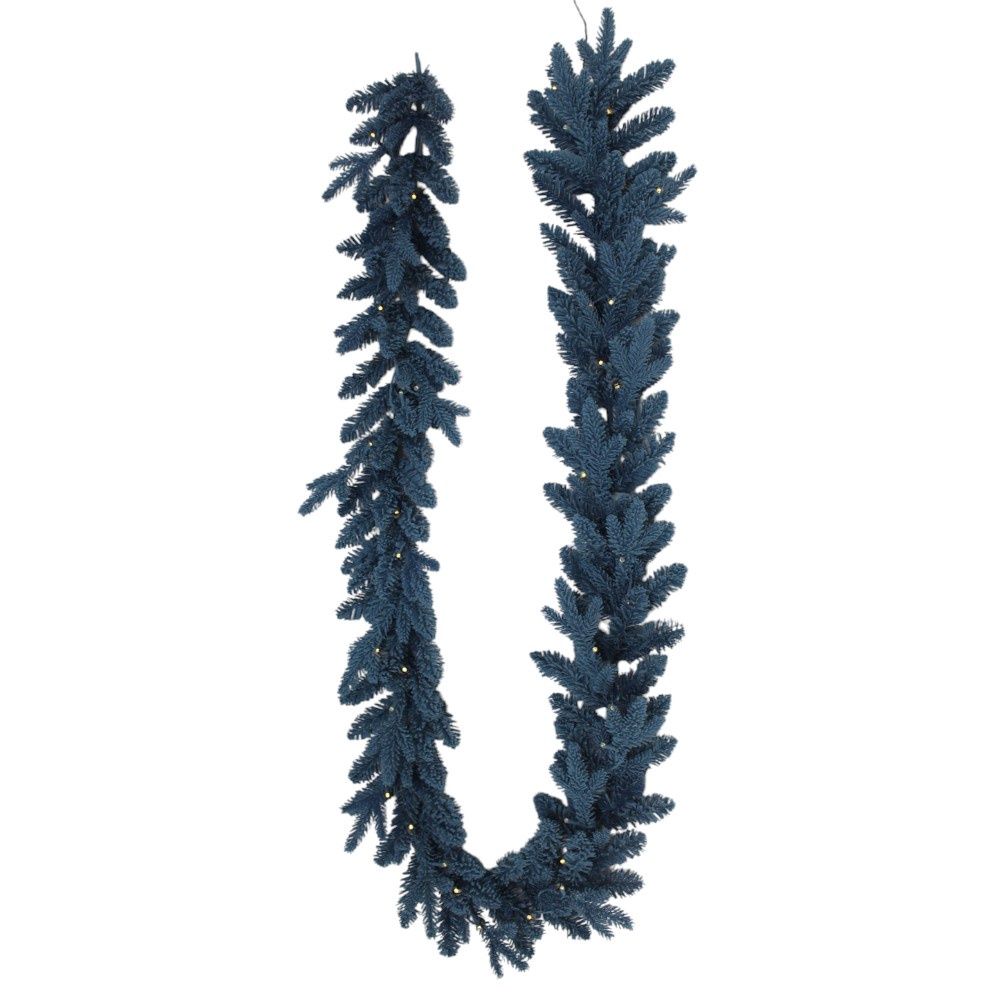 Garland, 9&#39; Navy Flocked Snow Pine Lit