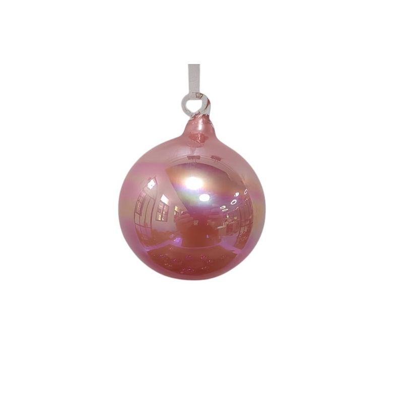 Ornament, 4&quot; Rose Iridescent Glass Ball