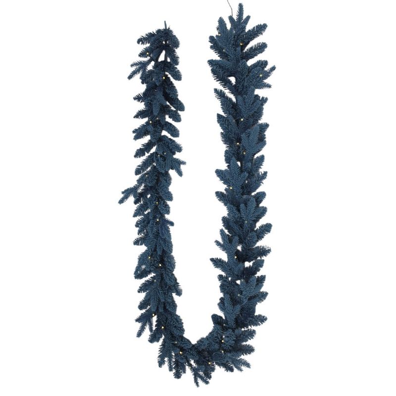 Garland, 9&#39; Navy Flocked Snow Pine Lit