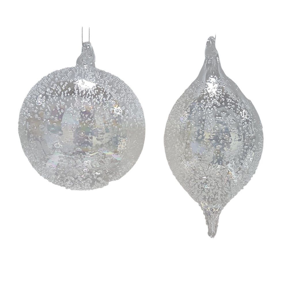 Ornament, 5&quot; Clear Iridescent Glass Ball/Finial 2 Asst
