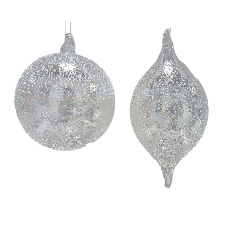 Ornament, 5&quot; Clear Iridescent Glass Ball/Finial 2 Asst