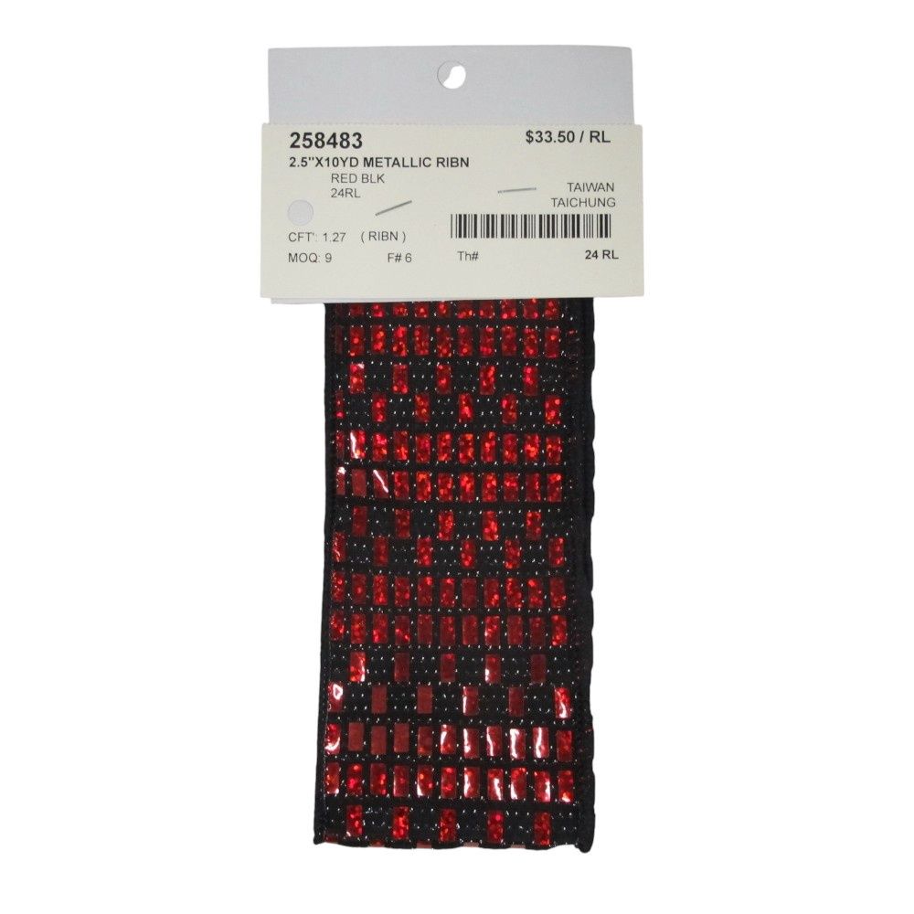 Ribbon, Red/Blk Metallic 2.5&quot;x10yds