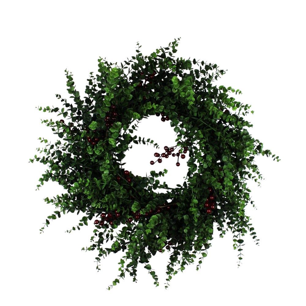 Wreath, 28&quot; Green Boxwood Red Berry
