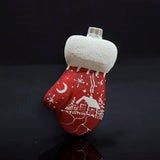 Ornament, Red Glass Mitten w/White Cabin Design