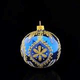 Ornament, Blue Blown Transparent Glass Green/Gold Snowflake