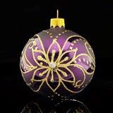 Ornament, Purple Blown Glass Poinsettia Design Purple/Gold