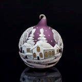 Ornament, Purple Blown Glass White Cabin Design