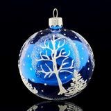 Ornament, Blue Blown Glass Winter Trees Design