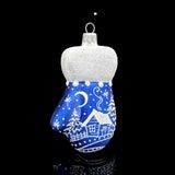 Ornament, Blue Mitten Glass w/White Cabin
