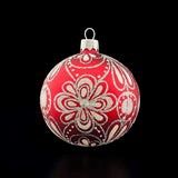 Ornament, Red Blown Glass Flower Design Red/White