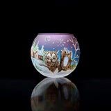 Candle Holder, LG Lt Blue &amp; Purple Glass w/Fun Owl