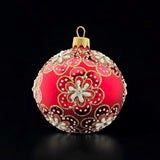 Ornament, Red Blown Glass w/Daisy Design