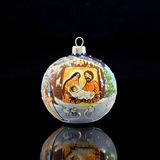 Ornament, Blue Blown Glass w/Nativity Design