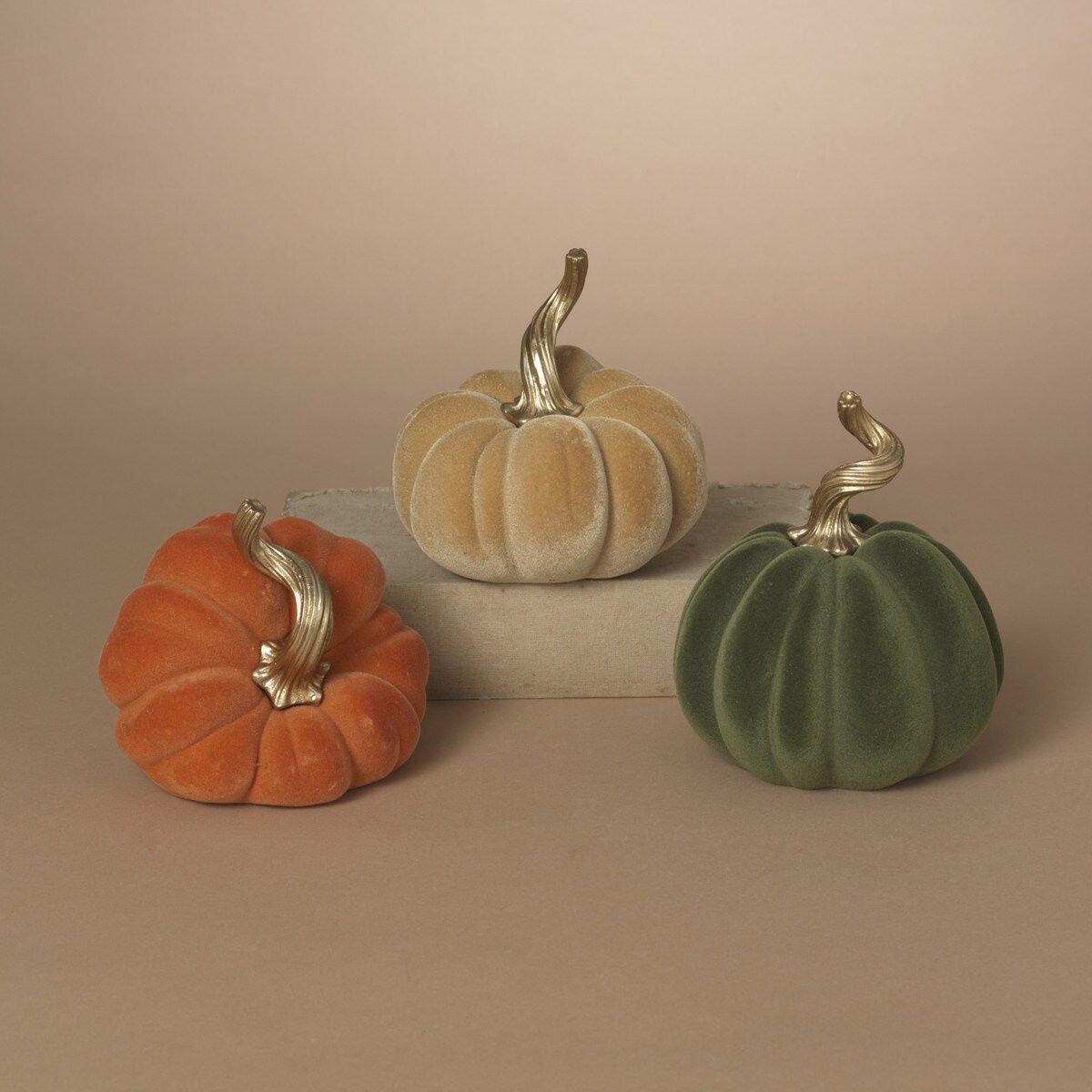 Pumpkin, Flocked Harvest 7.28&quot; 3 Asst