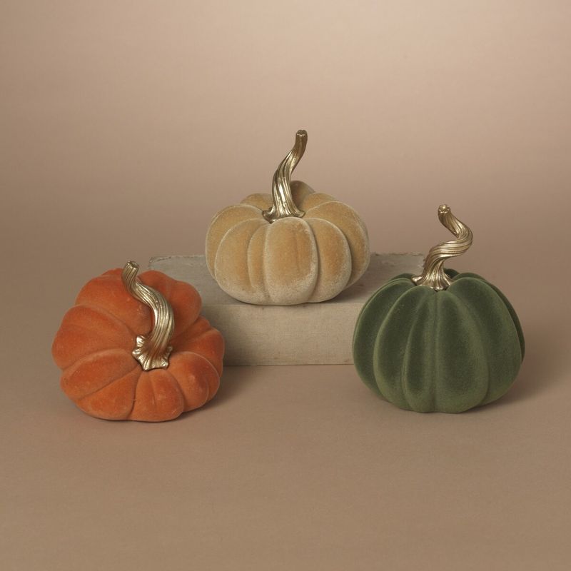 Pumpkin, Flocked Harvest 7.28&quot; 3 Asst