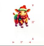 Yard Art, Metal Christmas Highland Cow w/Hat &amp; Sweater 32&quot;