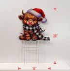 Yard Art, Metal Christmas Highland Cow w/Checkered Scarf 28&quot;