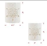 Candle Holder, Set/2 White Ceramic w/Snowflake Cutout