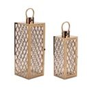 Lantern, Stainless Steel/Glass Gold Tone Diamond Pattern, Set/2