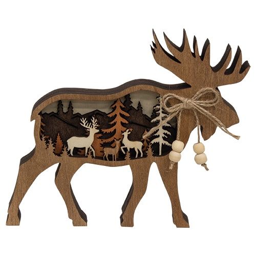Tabletop, Wood Moose Forest Scene
