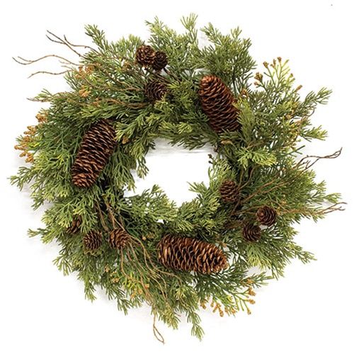 Wreath, Soft Touch Cedar &amp; Pinecone 16"