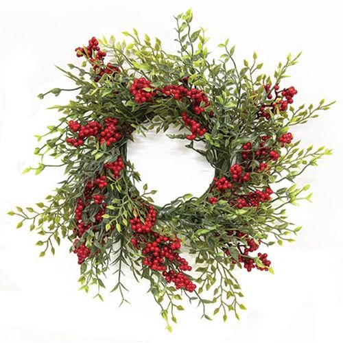 Candle Ring, Teeny Leaves &amp; Red Berries 4&quot;