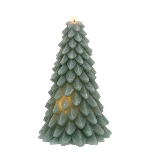 Candle, LED Green Wax Xmas Tree timer 7.5"