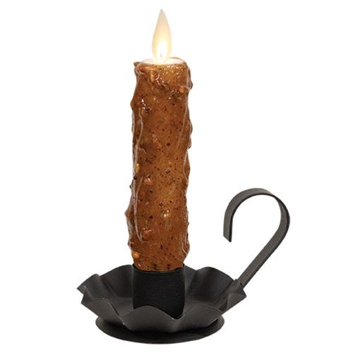 Candle, Silicone Spicy Taper in Black Metal Fluted Base 6"