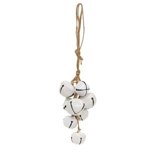 Ornament, White Jingle Bell Cluster on Jute