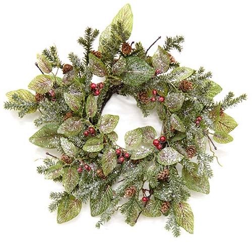 Candle Ring, Snowy Fittonia Pine &amp; Berries 4.5"