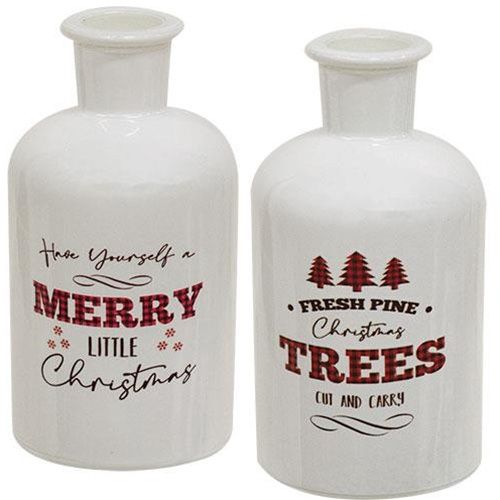 Jar, Glass White Xmas Lodge 4.5" 2 Asst Styles