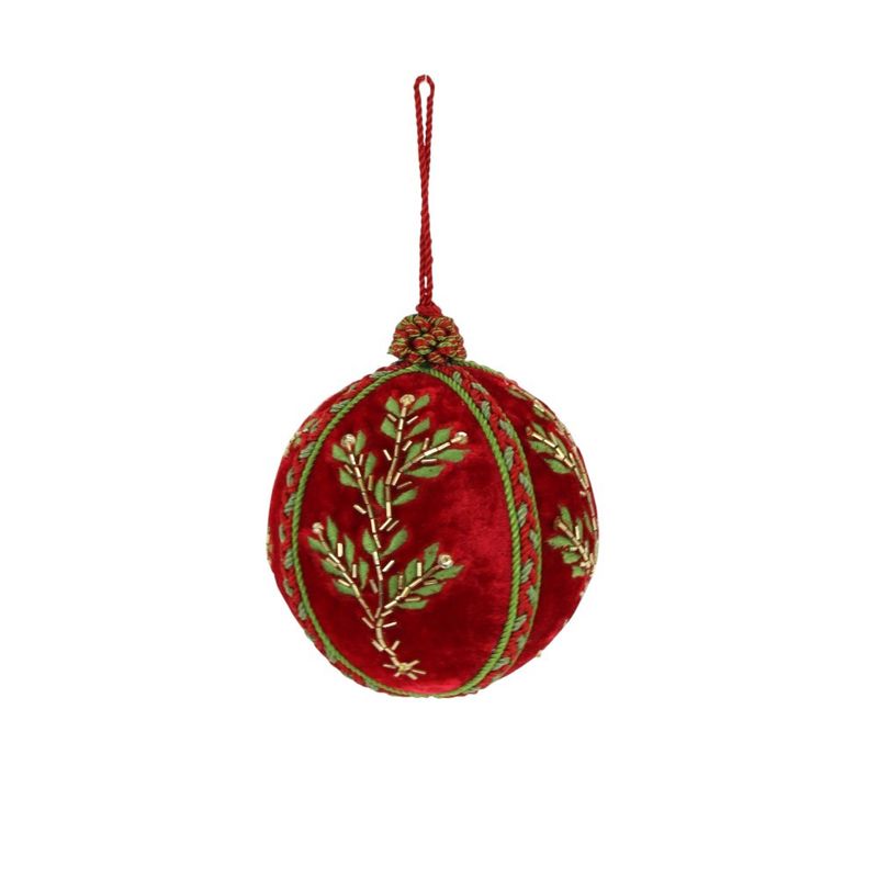 Ornament, 5&quot; Red/Green Jewel Velvet Ball