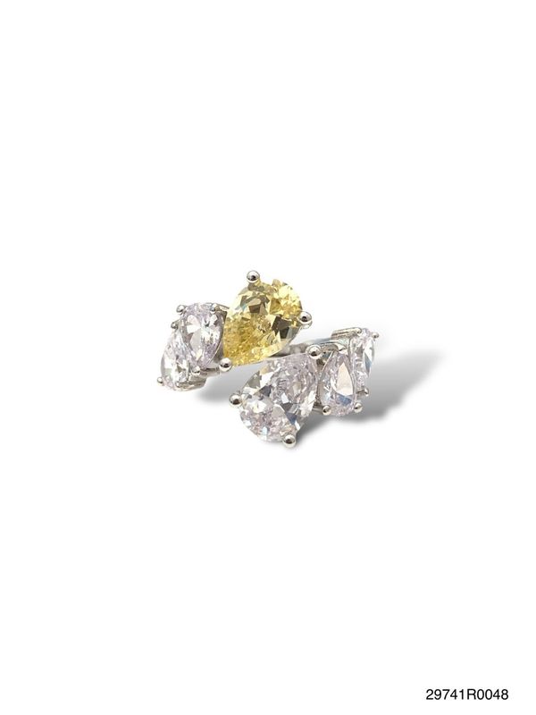 Ring, Six Pear Shape White Gold Finish