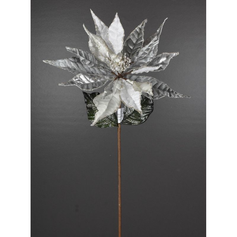 Poinsettia 27&quot;x14&quot; Cream/Silver Velvet Glitter