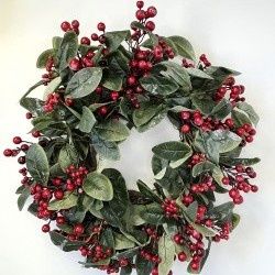 Wreath, 24&quot; Red Berry w/Bay Leaf