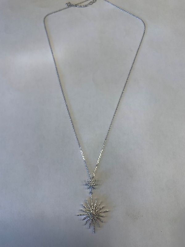 Theia (Goddess of light) two tier short necklace with micro pave hand set high quality CZ, White Gold Finish