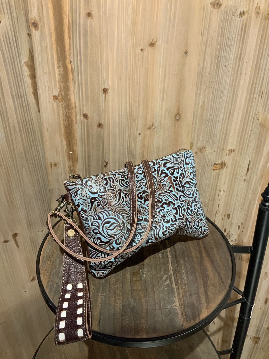 Leather Bag, Floral Beryl