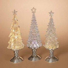 Snow Globe, 15&quot; B/O Lighted Color Changing Tree On Stand Asst