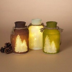 Luminary, 7.25" Holiday Glass Jar 3 Asst