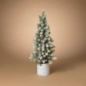 Tree, 30&quot; Flocked Pine in White Metal Bucket